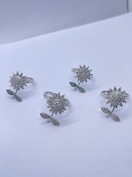 anillo giratorio en plateado de girasol