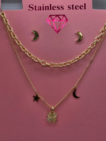 collar de dos caidas con dije de trébol
